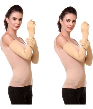 Tahiro Beige Cotton Full Sleeve Gloves - Pack Of 2