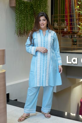 Ayna Blue Lace Detailing Co ord Set-5XL