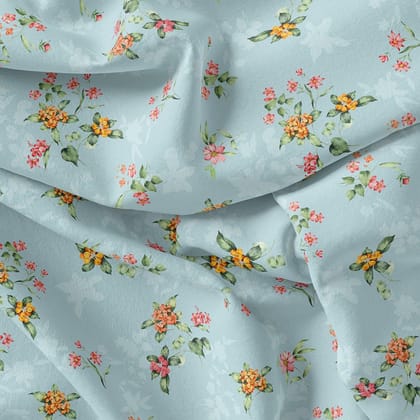 Tiny Oil Paint Florish Flower Orange Digital Printed Fabric - Pure Muslin-Viscose / Pure Muslin / 110 CM | 43 Inch
