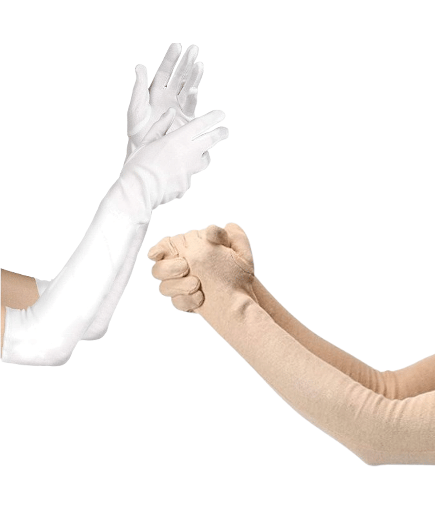 THRIFTKART White,Beige Women's UV Protection Gloves ( Pack of 2 )