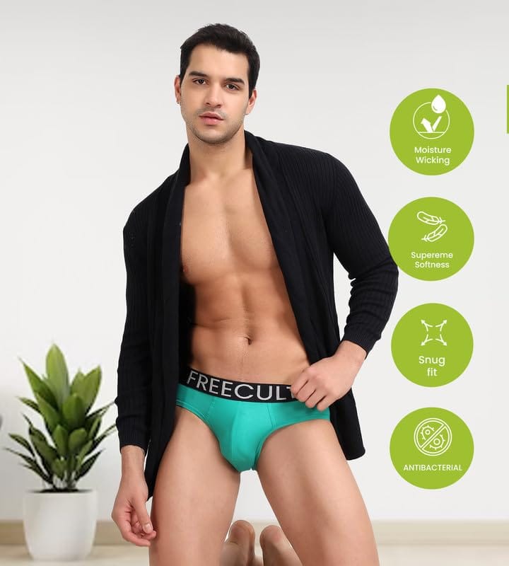 FREECULTR Men's Underwear Organic Cotton (Ultrasoft Waistband) Premium Snug-Fit Brief Pack of 1-Holly Green