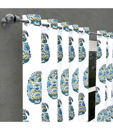 Ethnic Padma Block Print Curtains  Jaipuri Kairi Floral Design in Green / 100% Cotton ( 5 Feet )