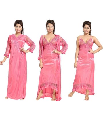 Gutthi Satin Nighty & Night Gowns - Peach Pack of 2