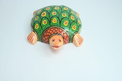 Icrafts Handmade Wooden Green Shell Tortoise Toy – Eco-Friendly Traditional Wooden Toy for Kids Single Pc (L: 22.86 cm × B: 10.86 cm × H: 5.06 cm)