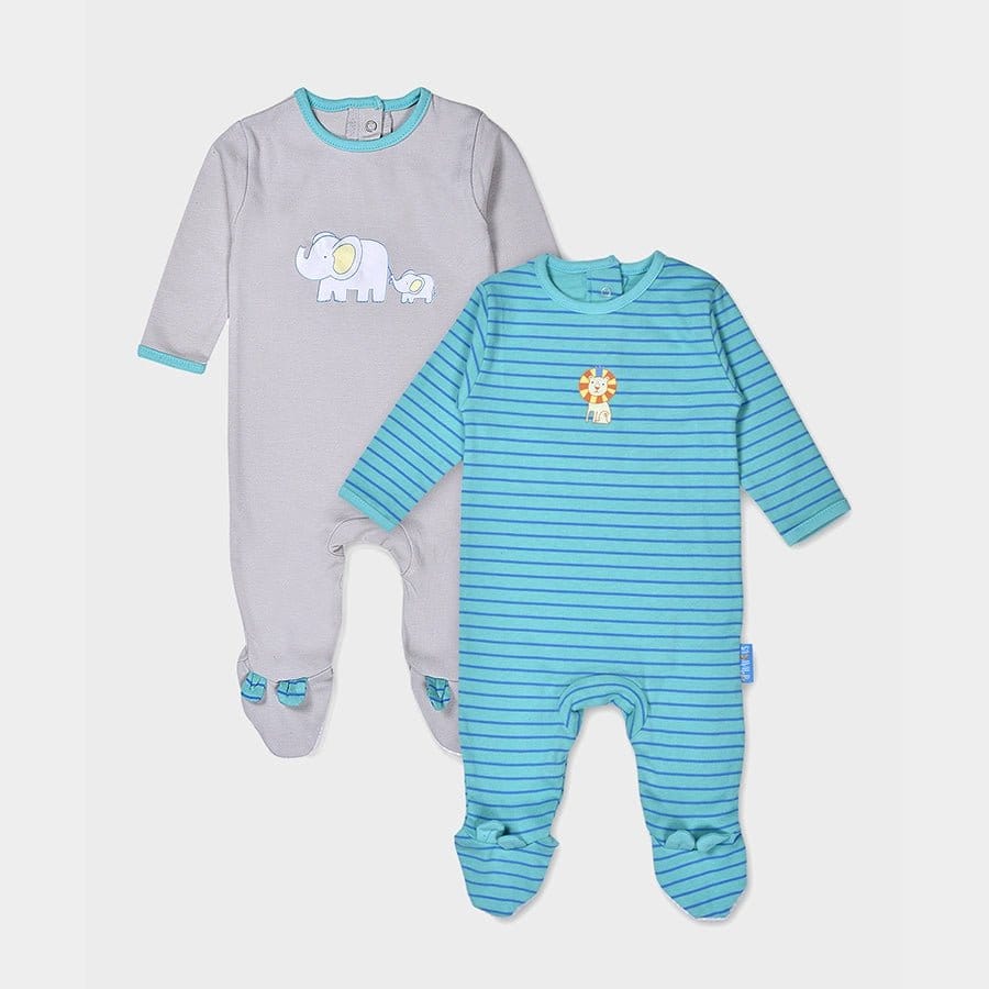 Baby Boy Comfy Knitted Sleep Suit - Safari (Pack of 2)-0-3 M / Multicolor