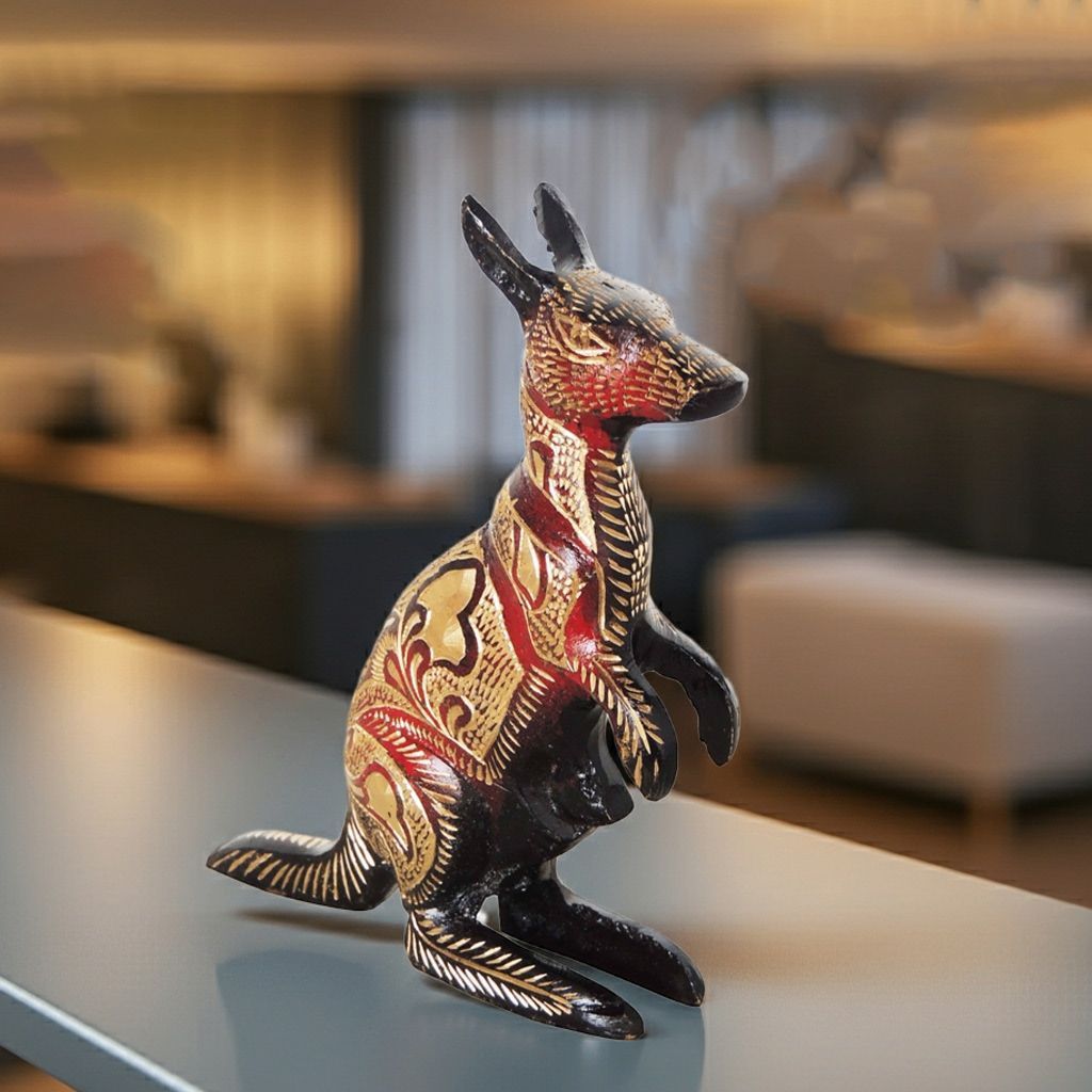 Brass Kangaroo Home Decorative Showpiece Statue for Table Decor, Height : 6 Inch (ANMAS216 B)