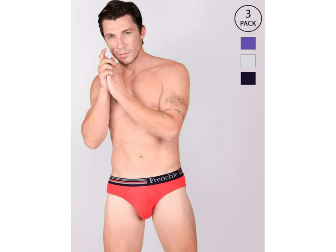 Frenchie Casuals 4000 Men Solid Cotton Briefs in Assorted Colours Pack of 3 - S