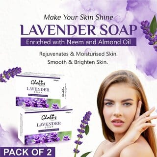 Globus Naturals Lavender Soap Bar for Skin Lightening & Exfoliation, Enriched With Neem & Almond Oil, For All Skin Types 100 gm, Set of 2