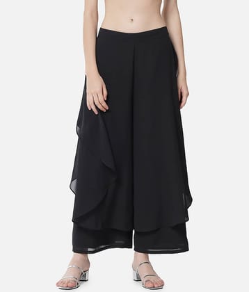ALL WAYS YOU Black Georgette Flared Women's Ruffled Palazzos ( Pack of 1 )