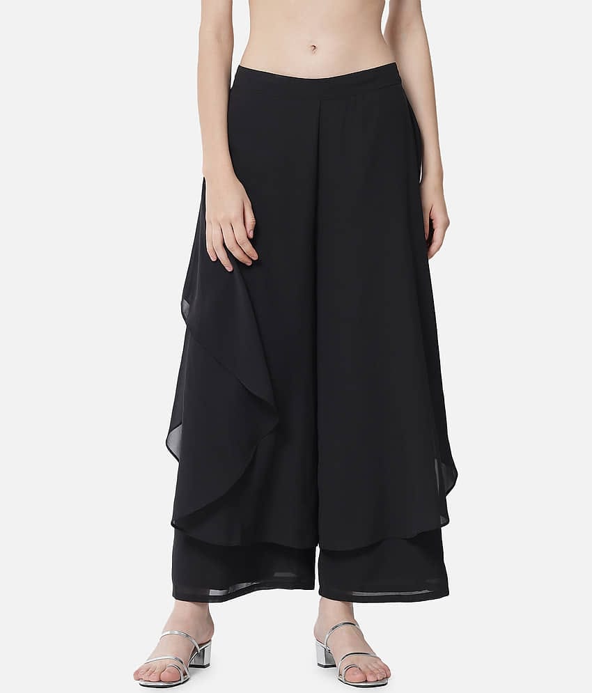 ALL WAYS YOU Black Georgette Flared Women's Ruffled Palazzos ( Pack of 1 )