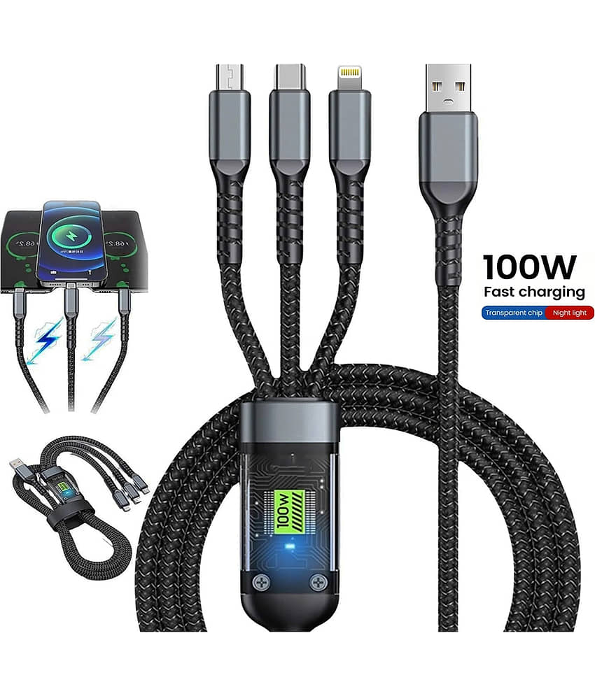 Retailstore 1m Data Cables 3-in1 100W Fast Charging Cable - Black