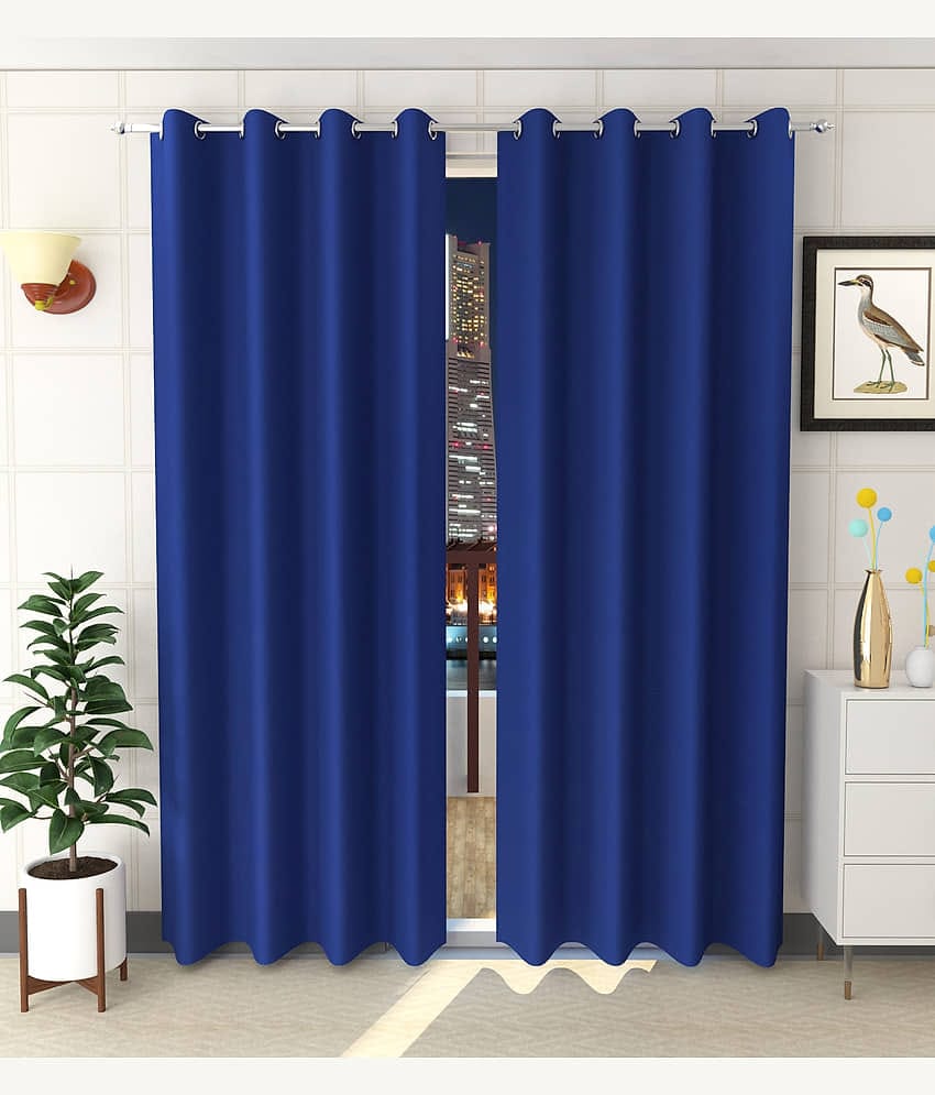 Homefab India Solid Blackout Eyelet Window Curtain 5ft (Pack of 2) - Light Blue