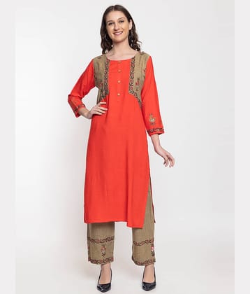 ELTHIA - Orange Cotton Women's Straight Kurti ( Pack of 1 )