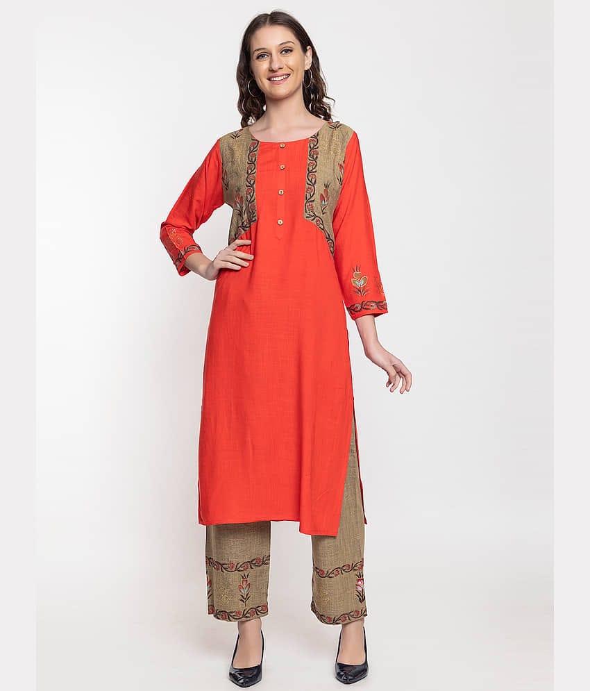 ELTHIA - Orange Cotton Women's Straight Kurti ( Pack of 1 )