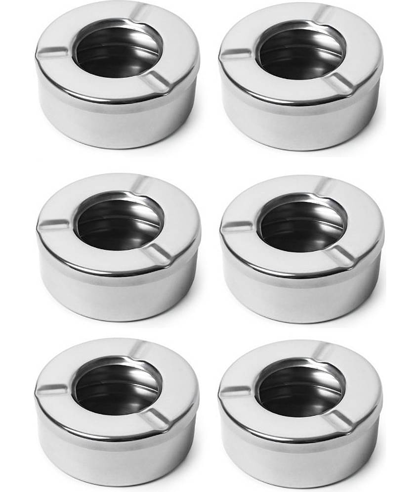 Dynore Stainless Steel Lid Ash Tray- Set of 6