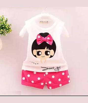 MUSNAH GARMENTS Pack of 1 Baby Girls Cotton Blend Top & Shorts ( White )