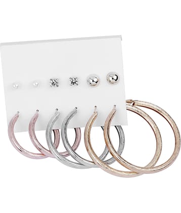 Silver Shine Stylish Fashion Earring Combo 3 Bali With 3 Studs Set For Women Girls
