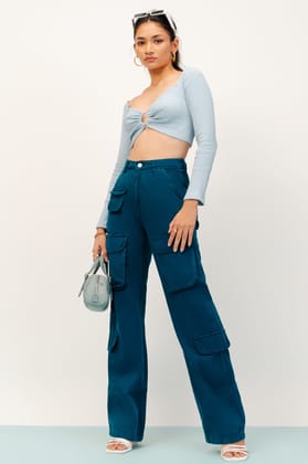 Blue Cargo Women's Straight Pants 26