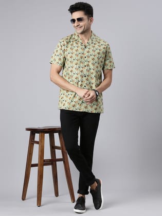 Green Printed Short Sleeves Shirt-38