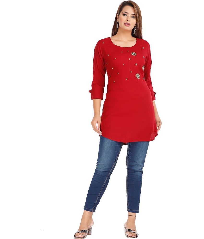 HIGHLIGHT FASHION EXPORT - Maroon Rayon Women's Straight Kurti ( Pack of 1 )