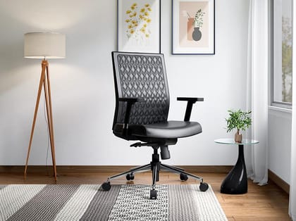 Elite Mid Back Leatherette Ergonomic Office Chair (Black) (1-Year Warranty, Adjustable Armrest)