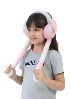 SmartcUp Kids Rainbow Plush Bunny Ear Moving Winter Earmuffs | Soft & Warm Ear Muffs