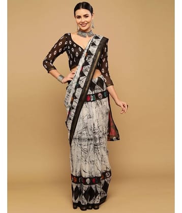 Samah Cotton Printed Saree With Unstitched Blouse Piece ( White )