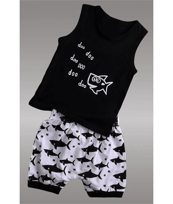 VELION Pack of 1 Boys Cotton Blend T-Shirt & Shorts Set ( Black )