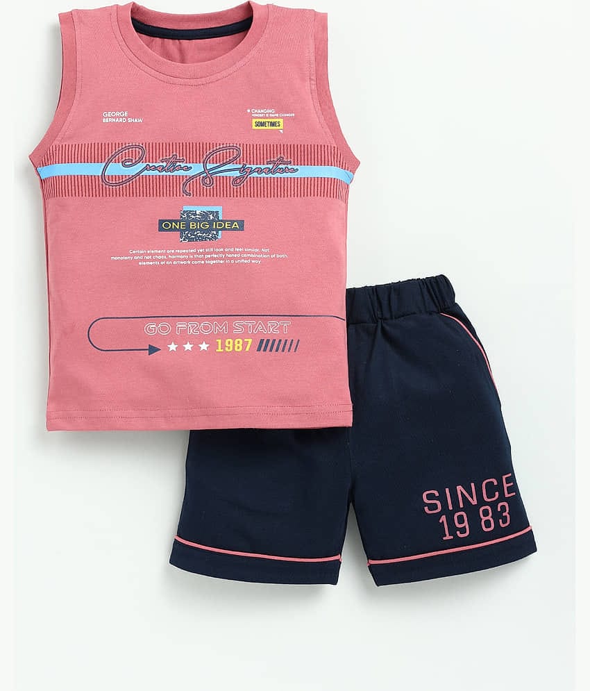 CUTOPIES Pack of 1 Boys Cotton T-Shirt & Shorts Set ( Rose Gold )