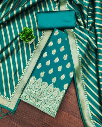Noor-e-Banaras Lichi Silk Teal Green Suit Brocade Weaving