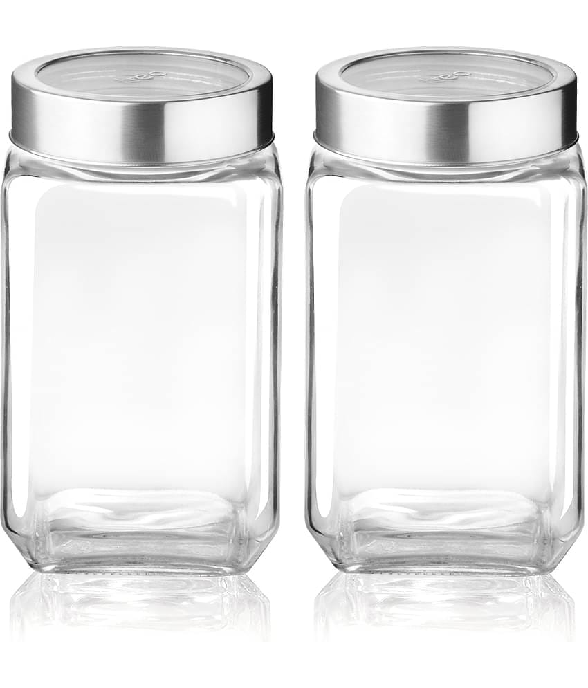 Treo By Milton Cube Storage Glass Jar, Set of 2, 800 ml Each, Transparent | BPA Free | Storage Jar | Kitchen Organiser | Modular | Multipurpose Jar