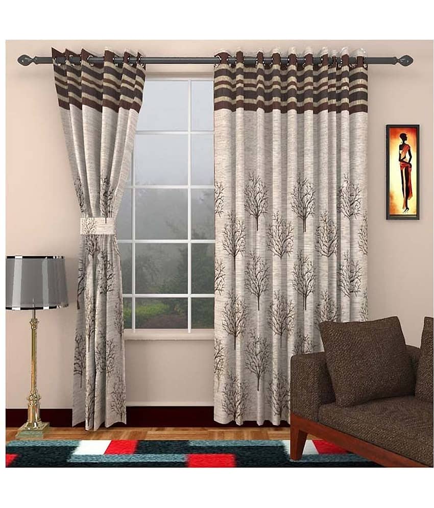 Homefab India Set of 2 Window Eyelet Curtains Jute Multi Color