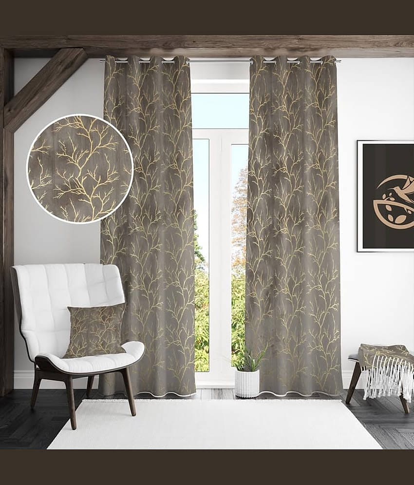 BELLA TRUE Abstract Room Darkening Eyelet Curtain 5 ft ( Pack of 2 ) - Grey