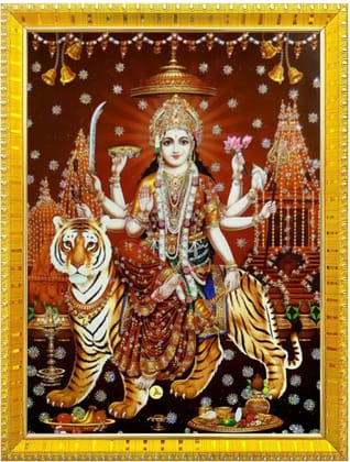 NOKKES Sherawali maa veshno maa durga maa photo Golden 5X7 Inch Photo Frame_AQW28