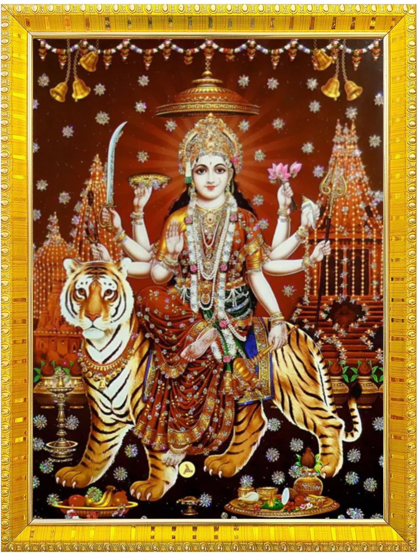 NOKKES Sherawali maa veshno maa durga maa photo Golden 5X7 Inch Photo Frame_AQW28