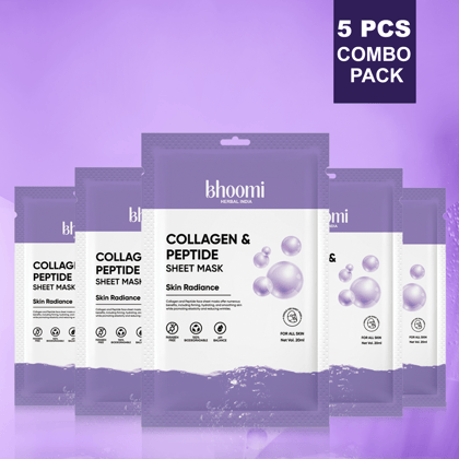Bhoomi Herbal India Collagen and Peptide Sheet Mask (20 ml)- Pack of 5 Bhoomi Herbal India Collagen and Peptide Sheet Mask (20 ml)- Pack of 5