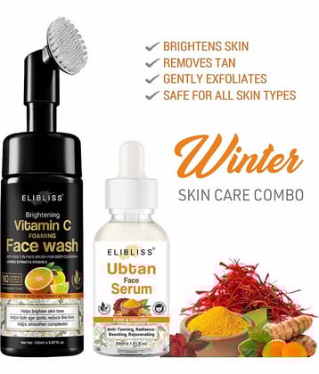 Vitamin C Foaming Face Wash with Ubtan Face Serum for Brightens Skin Tone
