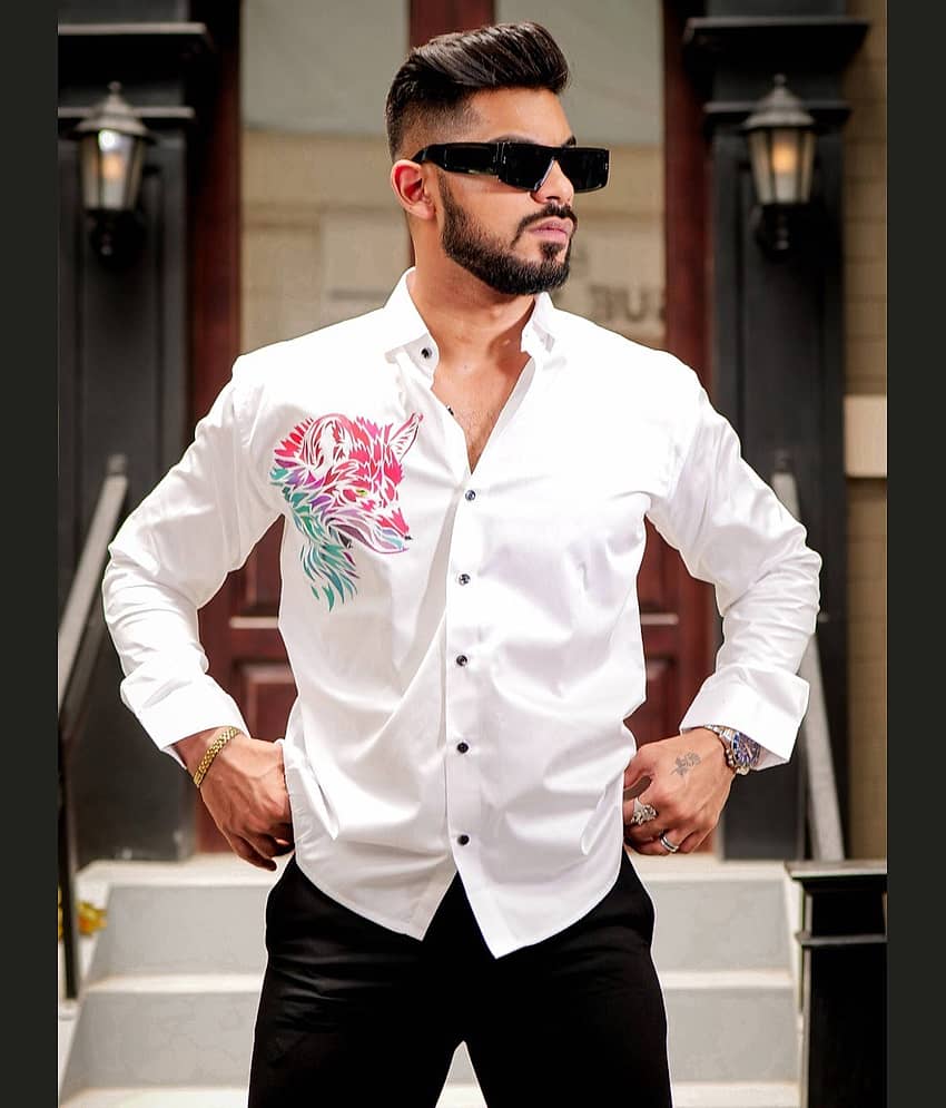 IQIVLI Cotton Blend Regular Fit Self Design Full Sleeves Men's Casual Shirt - White ( Pack of 1 )