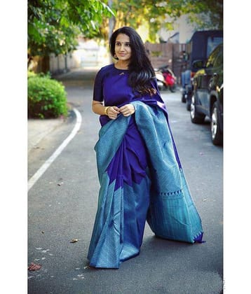 fab woven Art Silk Woven Kanjeevaram Sarees With Unstitched Blouse Piece ( Blue )