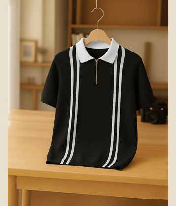 Try This Men Cotton Blend Regular Fit Colorblock Polo T Shirt ( Black )