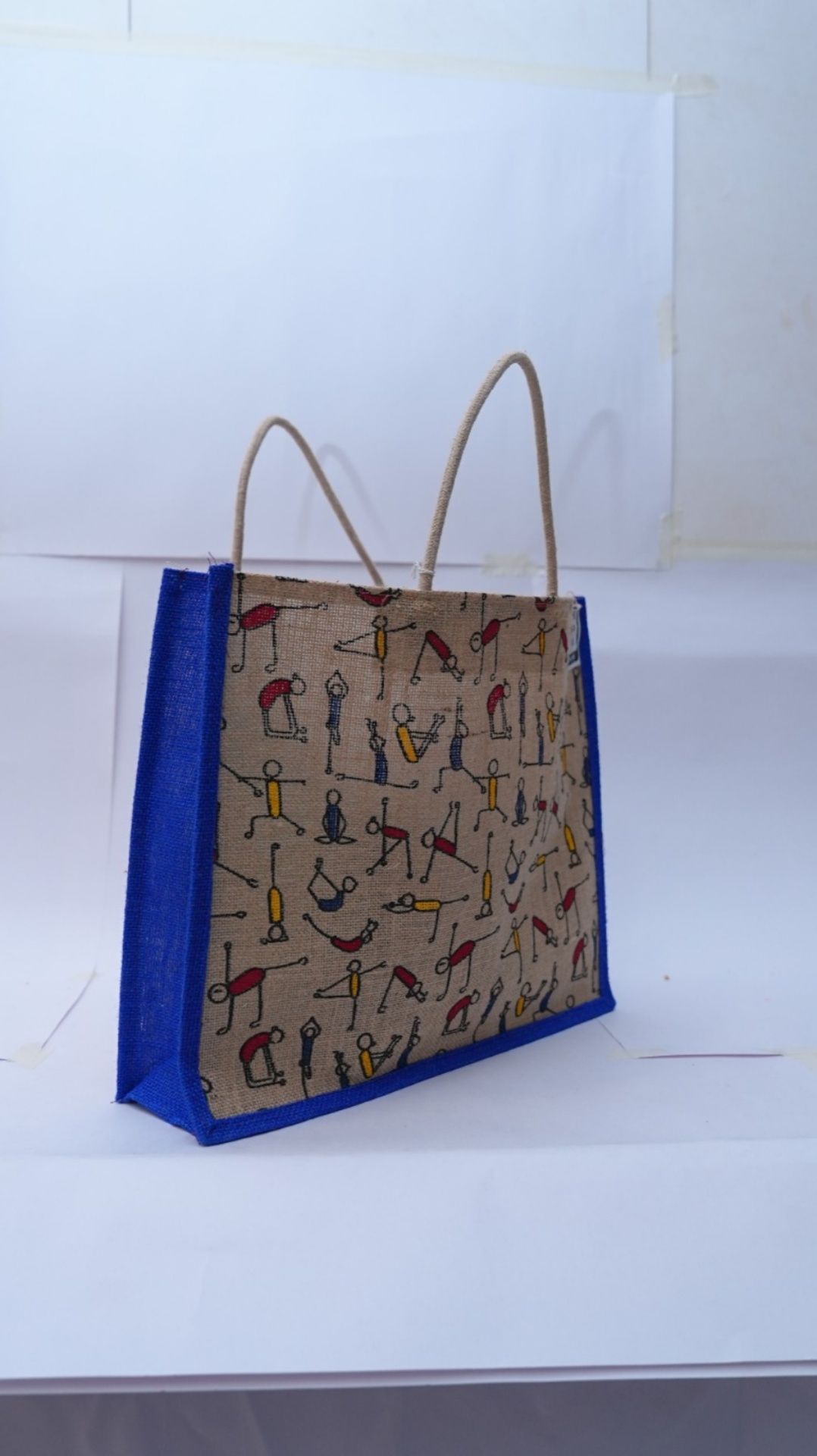 Blue Yoga Design Jute Bag