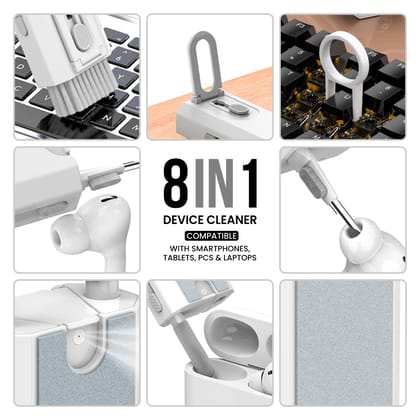 Portronics Clean M Multifunctional 8-in-1 Gadget Cleaning Kit (White)