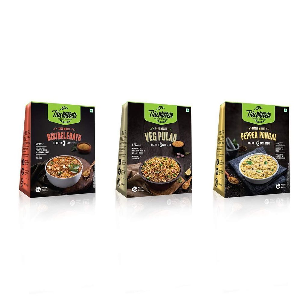 Trumillets Healthy Millet Instant Mix Breakfast Combo Pack of 3 (Veg Pulao, Pepper Pongal & Bisibelebath)