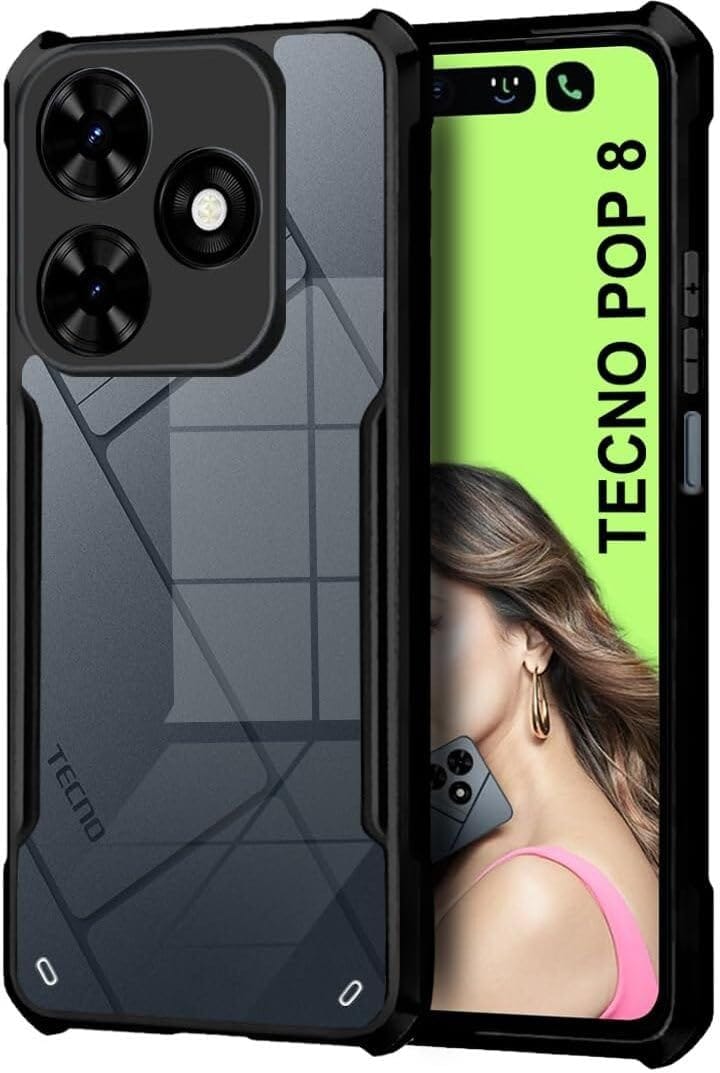 PLUGTECH Slim Shockproof Case | Matte Black Soft | Drop Protection | Precise Cutouts | Premium Mobile Cover for Techno Pop 8