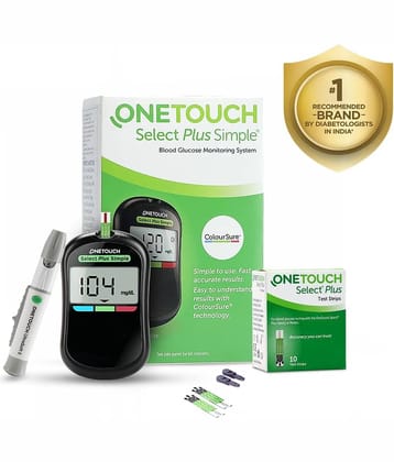 OneTouch Select Plus Simple glucometer | FREE 10 Test Strips + 10 Lancets + 1 Lancing device