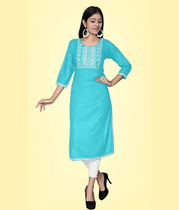 Kapadia - Light Blue Rayon Women's Straight Kurti ( Pack of 1 )