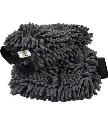 SOFTSPUN Microfiber Double Side Chenille Mitt, 2 Piece Set 1700 GSM Grey. Multi-Purpose Super Absorbent and Perfect Wash Clean with Lint-Scratch Free Cars, Window, Kitchen, Home Dusting!