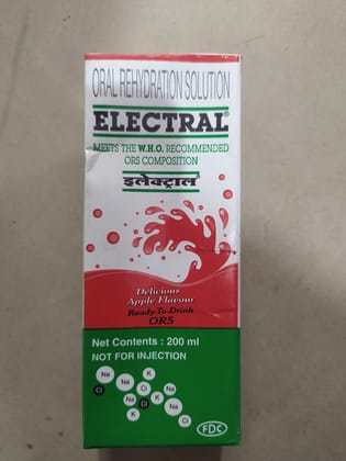 Oral rehydration solution Electral Meets the w.h.o. recommended Ors composition Apple flavou Ready-to-drink 