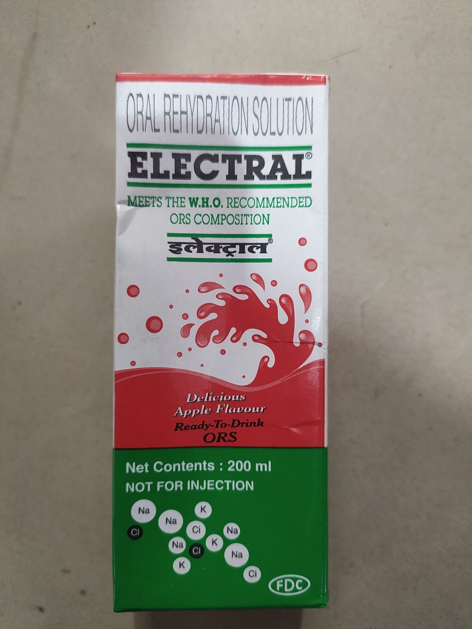 Oral rehydration solution Electral Meets the w.h.o. recommended Ors composition Apple flavou Ready-to-drink 
