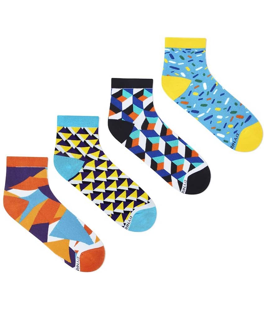 Dynamocks - Cotton Men's Self Design Multicolor Ankle Length Socks ( Pack of 4 )